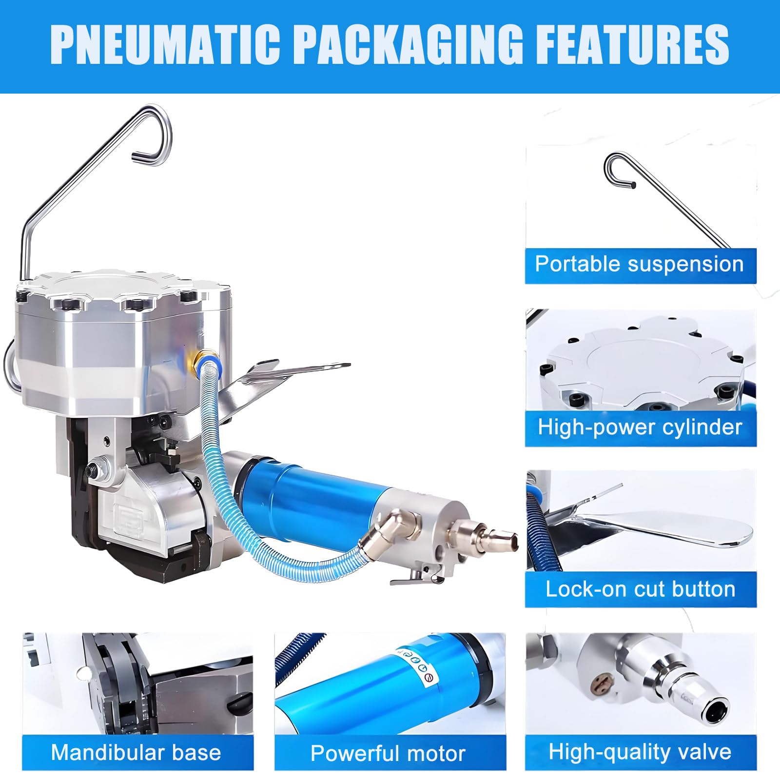 Pneumatische Stahl-Umreifungsmaschine mit hoher Spannung und Klemmkraft für Industrieverpackungen