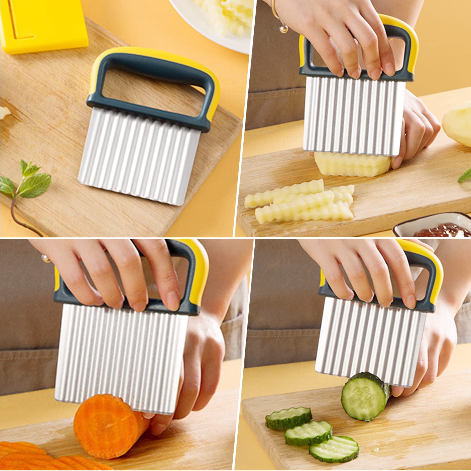 Générique Coupe Crinkle, Coupe puces en Acier Inoxydable, pour Les patates Frites, Les Frites, Les Fruits et Les légumes Waves Outil de Coupe