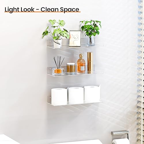 Miniatura 2 de upsimples Paquete de 4 estantes de baño acrílicos de 15 x 6 pulgadas para pared, estantes flotantes de baño sobre el inodoro, estante de