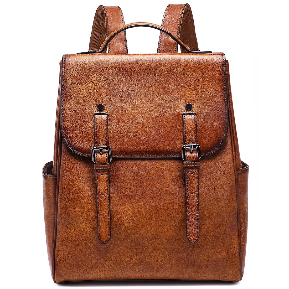 COOLCYGenuine Leather Backpack Purse for Women Vintage Rucksack Retro Daypack