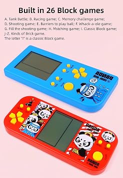 Panda Cartoon Retro Cube Handheld Electronic Game Console, HBlue | 26 Brick Games, 2574 Levels, Adjustable Speed/Difficulty, Block/Racing/Tank Battle Puzzle, Children/Adult