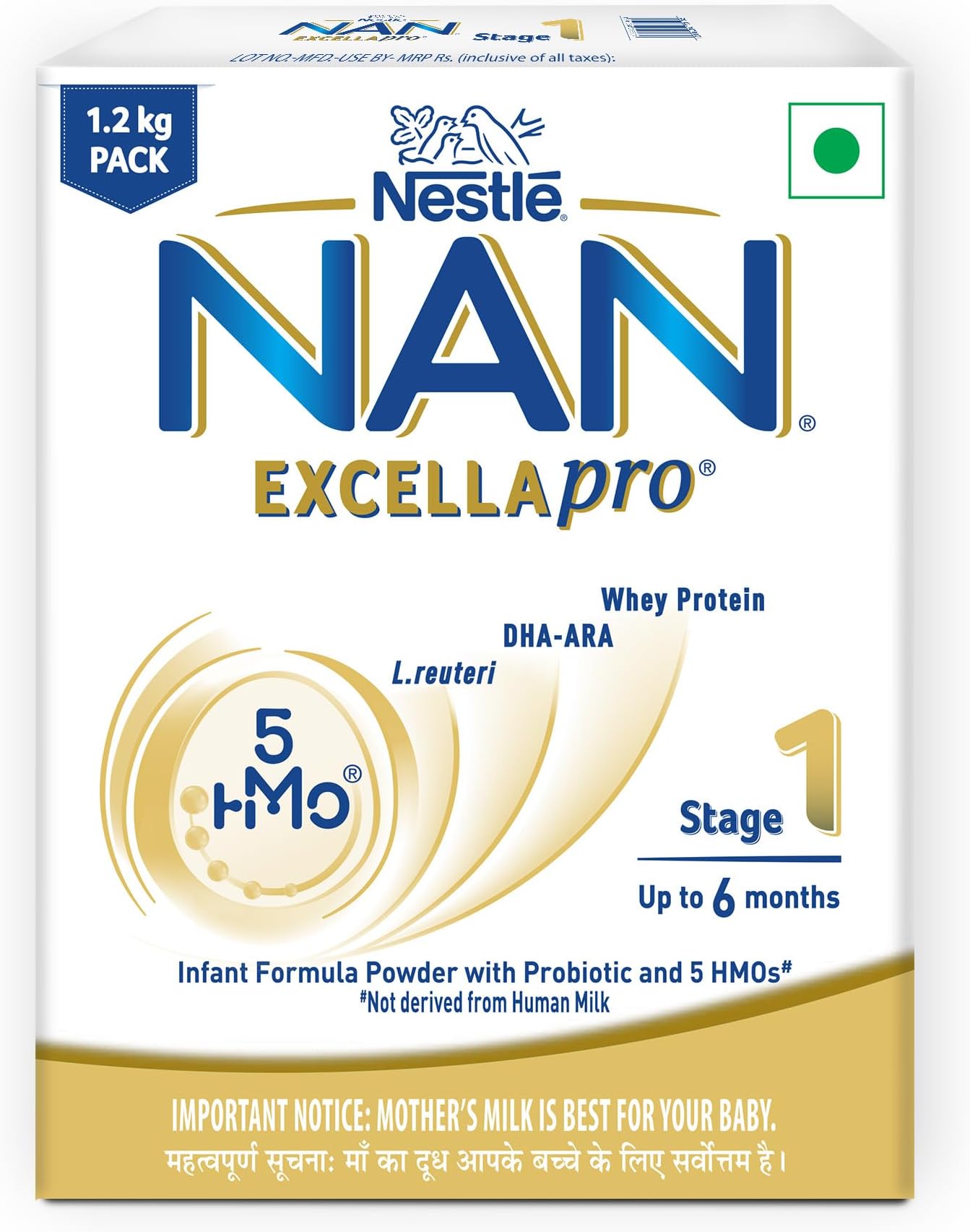 Nestlé NAN EXCELLAPRO Stage 1, 1.2 Kg Pack, Infant Formula Milk Powder With HMOs & Probiotic For Babies (Up To 6 Months), 3x400g Pouch in Box