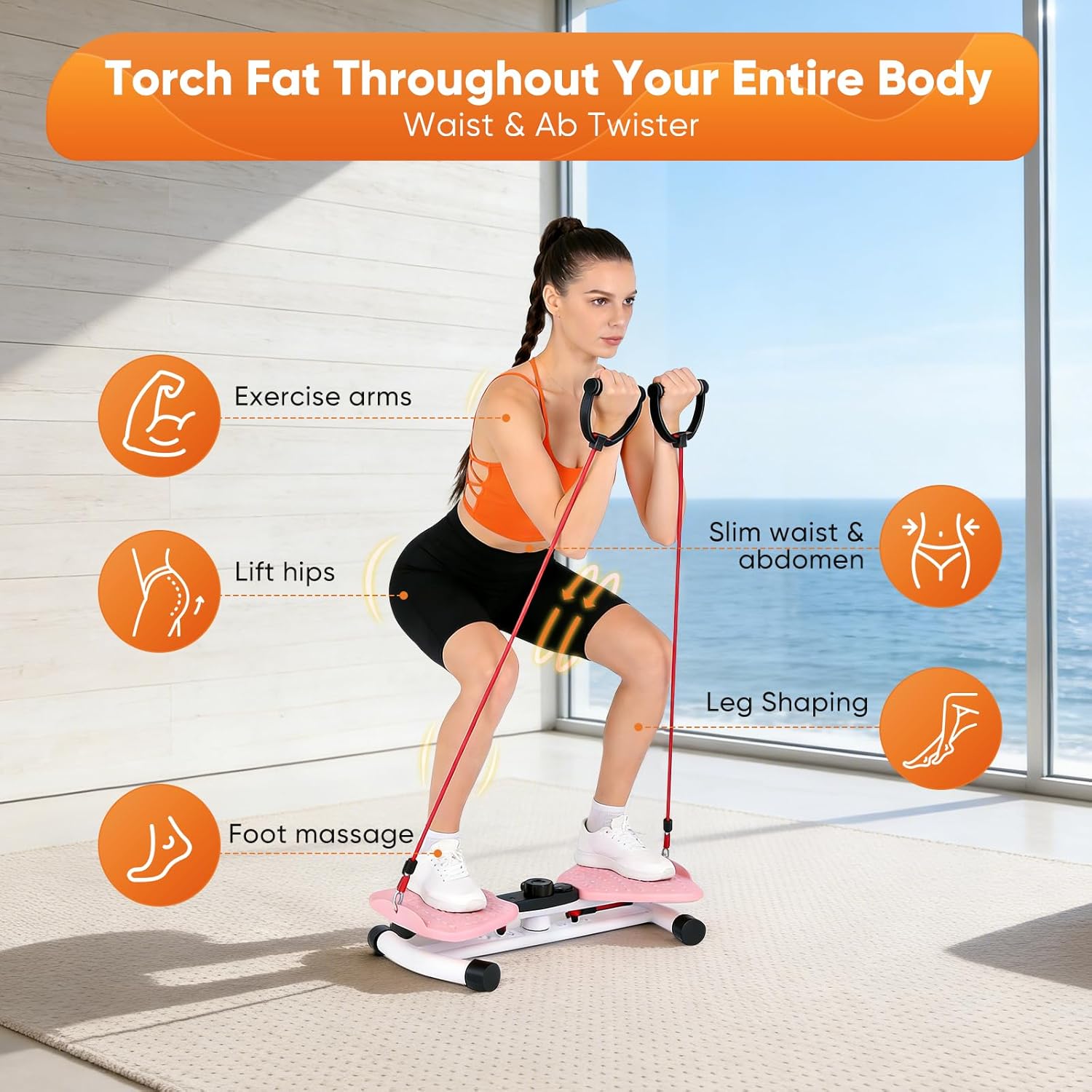 Waist Twister Machine Exercise, Ab Twist Board with 300 lbs Weight Capacity, Abs Workout for Slim Waist and Core Ab Exercise, Noiseless Home Gym Equipment for Men Women