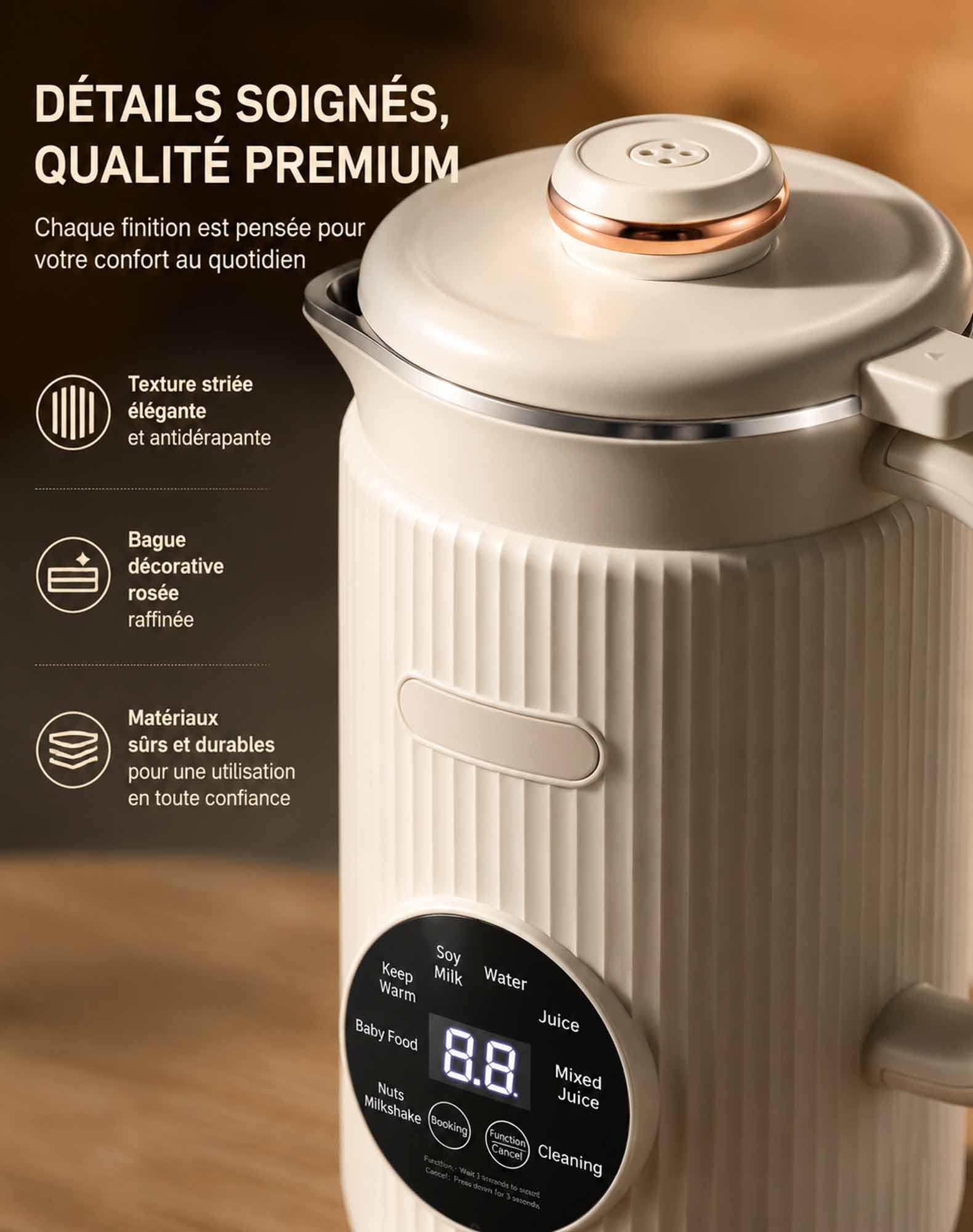 Omalait — Omalait Machine a Lait Vegetal, Fonction D'auto-Nettoyage Et Minuteur Inclut Verre Doseur, Passoire Et Brosse, 18 Recettes Incluses Préparer Des Laits Maison D'amande, D'avoine Et De Soja