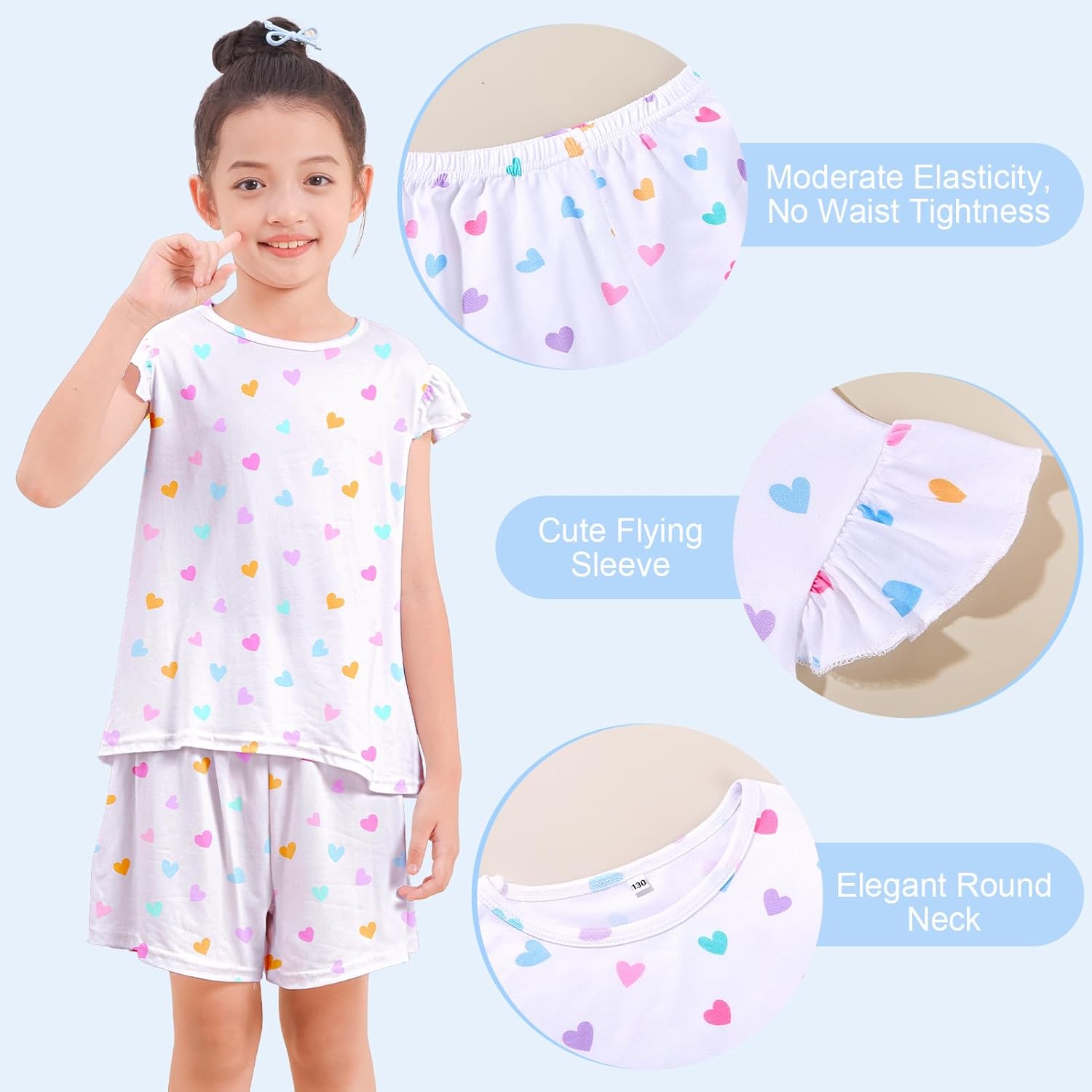 ICOSY Girls Pajamas for Kids Pajamas Toddler Girls 2 PCS Flutter Sleeve Top and Shorts Clothes Size 3-10 - Image 4