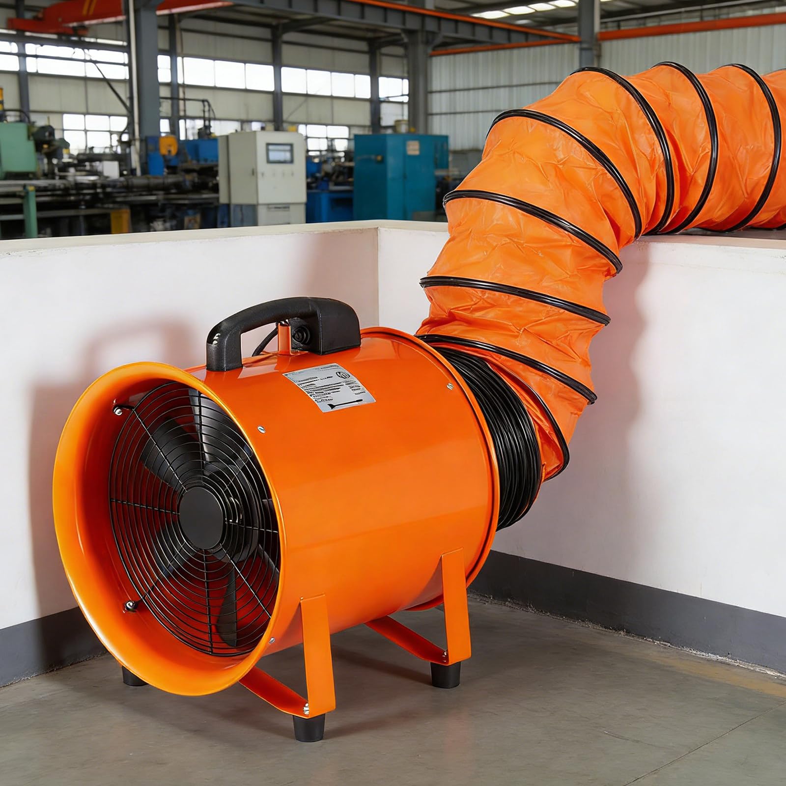 Ventilador de extracción Industrial portátil: con Manguera de extracción Larga, para construcción de tuberías y Naves industriales 10M-airduct-Φ9.8in