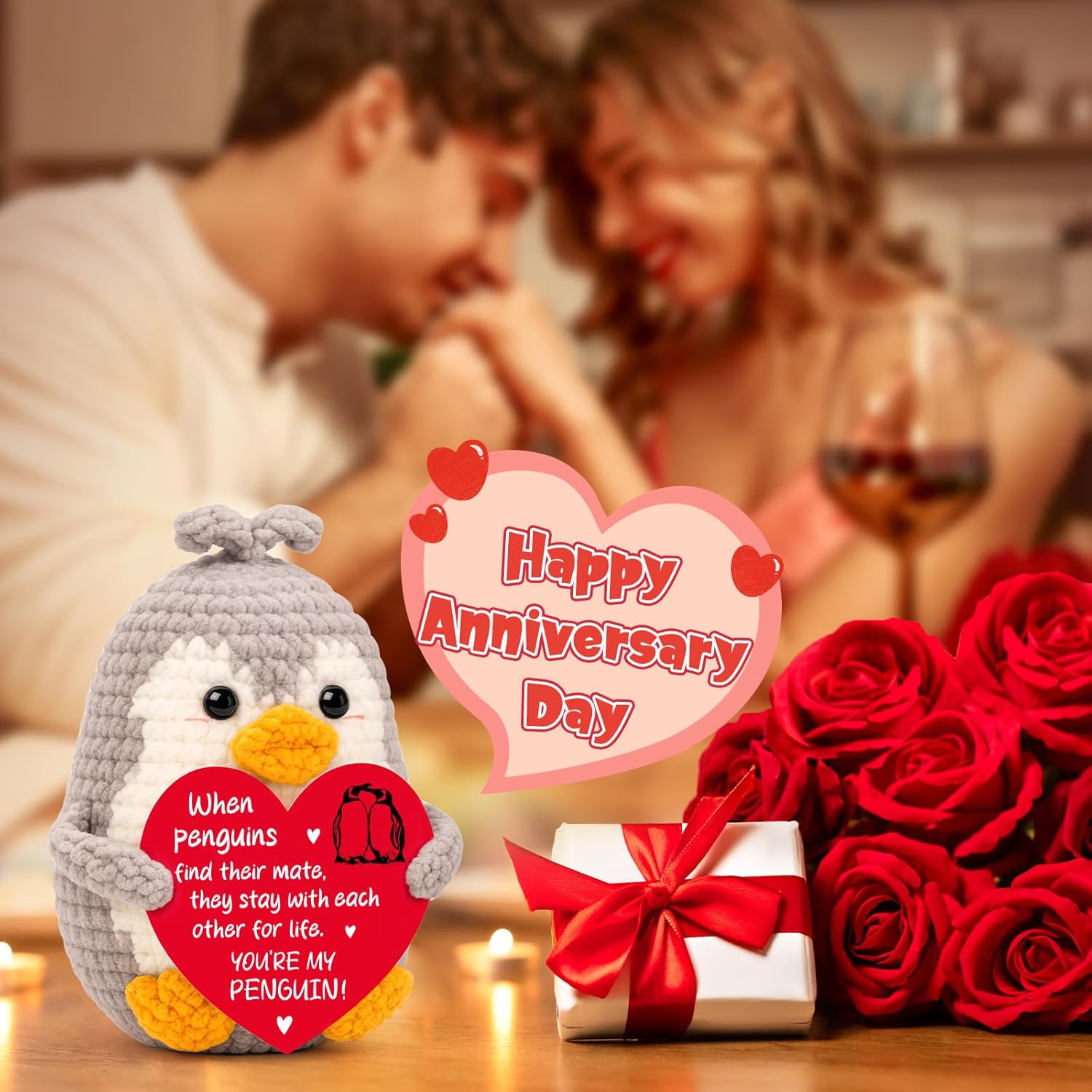 Valentines Day Anniversay Birthday Gifts for Her Him, Handmade Crochet You Are My Penguin Gifts for Girlfriend Boyfriend Romantic I Love You Gifts For Women Men Wife Husband Fiancee Love Sign Decor - Image 4
