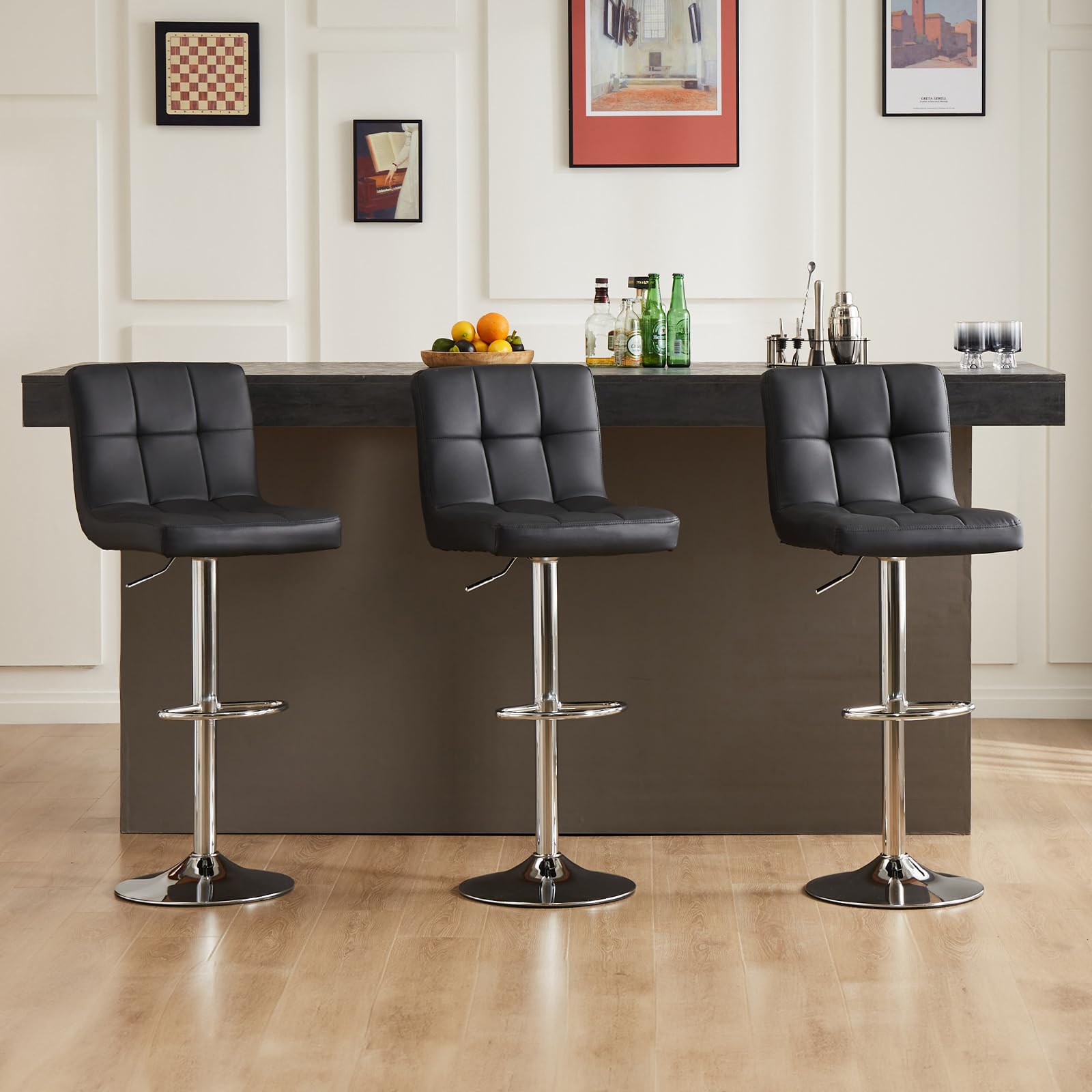 Sweetcrispy Set di sgabelli da bar 2, in pelle PU regolabile sgabelli da bar orientabili, Armless cucina idraulica contatore altezza sgabello, imbottitura ispessita seduta Square Island sgabello da