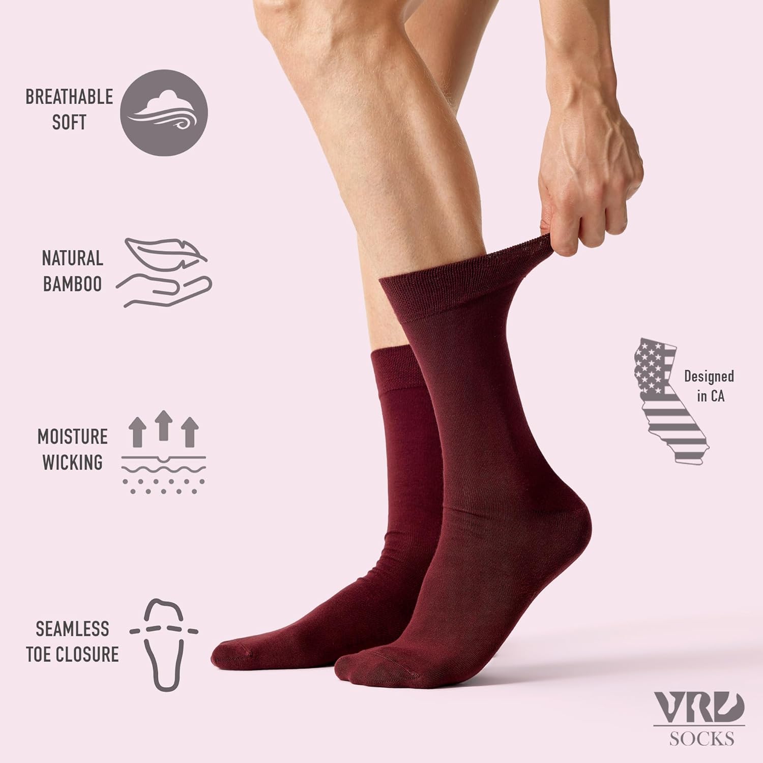 VRD Mens Dress Socks, Bamboo Rayon 5-Pack Solid Design Crew Length Mid-Calf Socks for Men Shoe Size 8-13 - Image 4