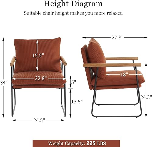 Miniatura 3 de Silla decorativa moderna de mediados de siglo, sillas de sala de estar de tela de pana con brazos de madera, cómoda silla de lectura tapizada para