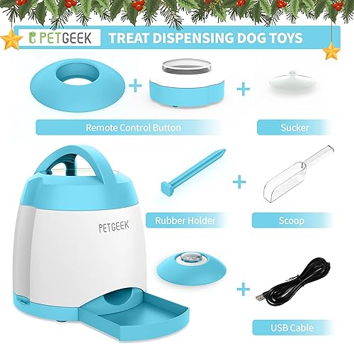 Miniatura 7 de PETGEEK Dispensador de golosinas para perros con botón, alimentador automático para perros con control remoto y doble fuente de alimentación,