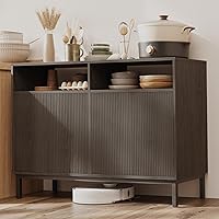 Vista 15 de Mericonia Aparador Buffet de Granja con Almacenamiento, Barra de Café Acanalada con Puertas y Estantes Ajustables, Gabinete de Consola de Madera