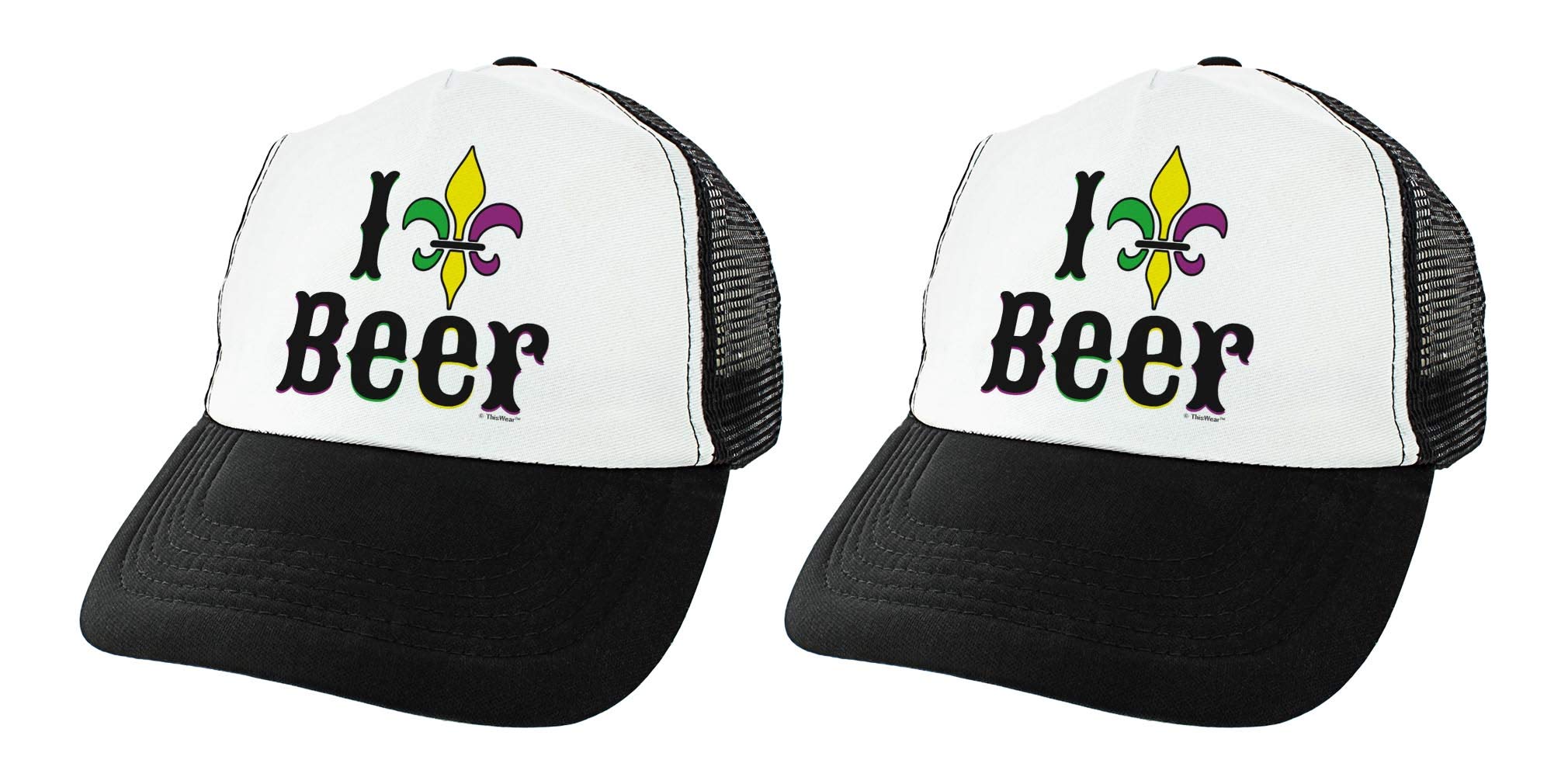 Mardi Gras Apparel Beer Mens Mardi Gras Hats for Women Mardi Gras Love 2-Pack Trucker Hats Black