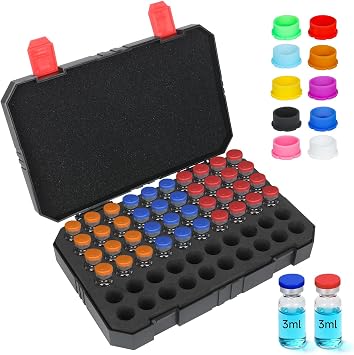 3ml Peptide Case for Fridge + 10Pcs 3ml Vial Caps 10 Colors, Insulin Cooler Travel Case, Peptide Travel Case TSA Approved, GLP-1, 3ml Vial Case Large Capacity by KNOCKO 60 Slots/Black