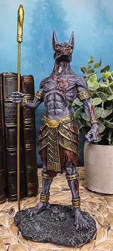 Miniatura 7 de Ebros Gift Ancient Egyptian Underworld Zombie Chacal Dios Anubis con Ankh Staff Spear Figurine Gods of Egypt Deity of The Dead of The Dead Dead of