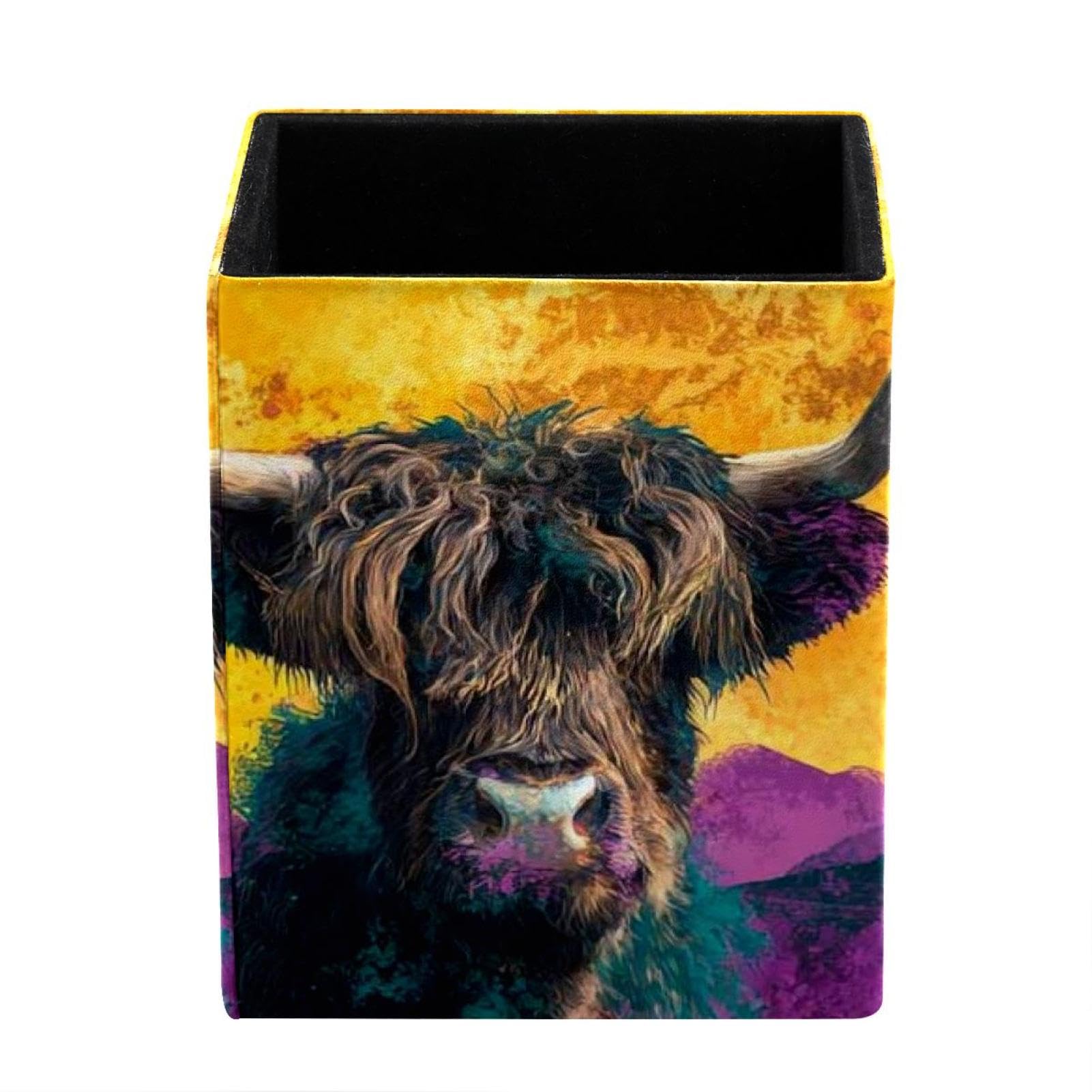 sanfly fish Watercolor Art Yak Pen Holder for Desk, Pencil Holder with 1 Compartments, Leather Pencil Cup, Desktop Organizer and Accessories for Office