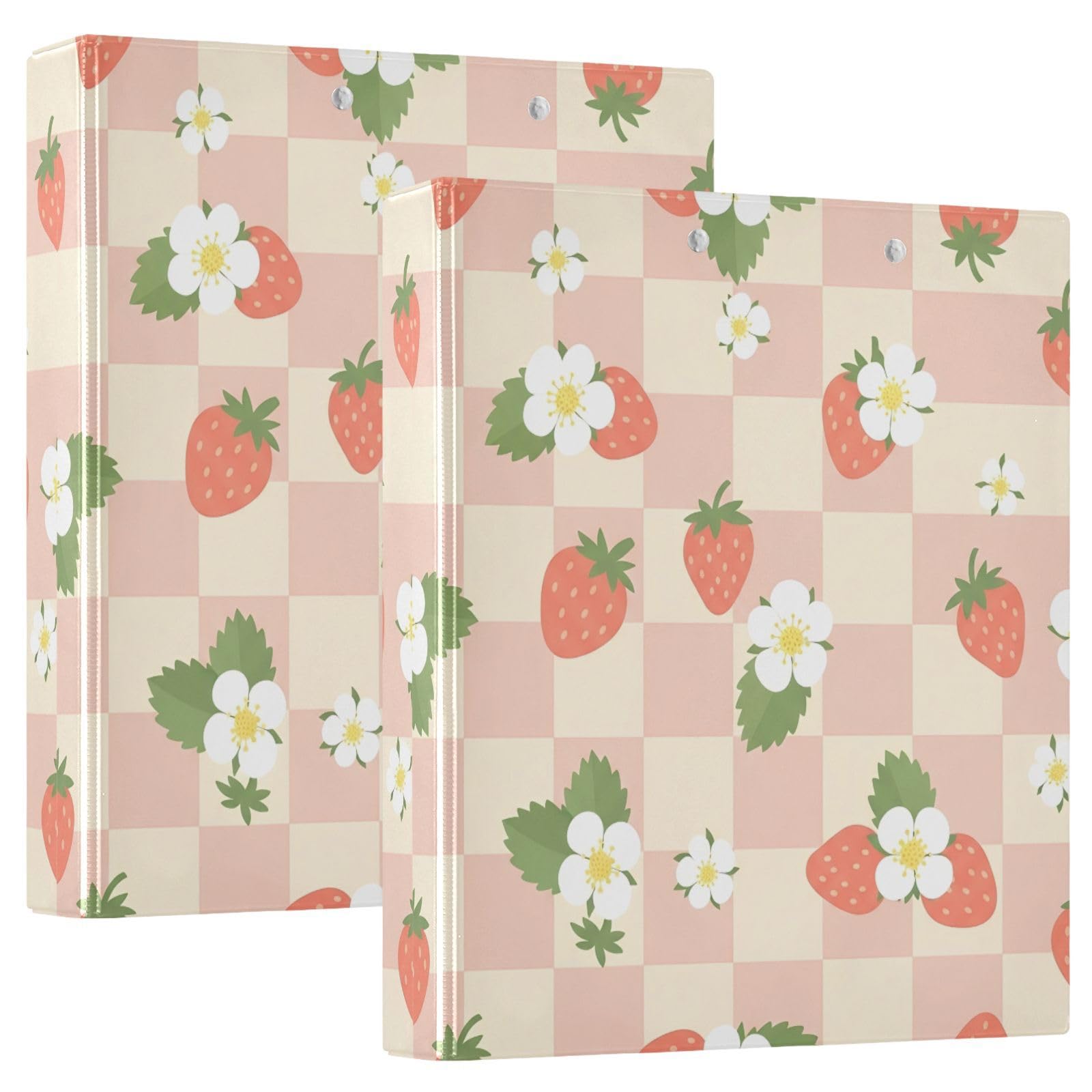 Raccoglitori a 3 anelli, 3,8 cm, motivo fiori di fragola, decorativi, con clip in metallo, formato A4, organizer per casa e ufficio, confezione da 2