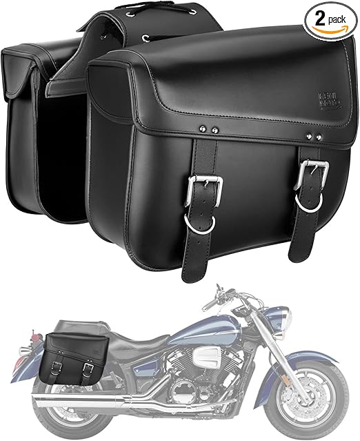 KEMIMOTO Motorcycle Saddlebags, 30L Large Capacity Saddle Bags Motorcycles, PU Leather Motorcycle Luggage Bag for Sportster Softail Dyna V-star Shadow, Universal Motorcycle Accessories, Black