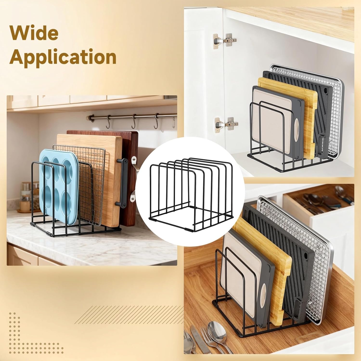 2 PCS 5-Tier Cutting Board Holders, Metal Kitchen Cabinet Organizers, Countertop or Pantry Storage Rack for Cutting Boards, Bakeware, Trays, Thin Pots, Cookbooks