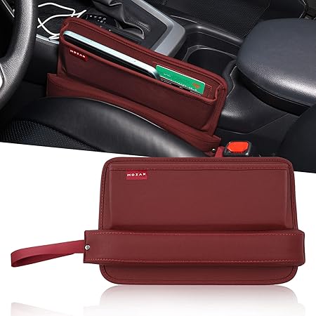 Amazon Mozan 収納 シートポケット 隙間クッション 車 2way シートサイドクッション 汎用 落下防止 車内収納 充電用穴設置 物入れ 本革調 シート パッド 収納アクセサリー 装着簡単 赤 収納 ホルダー 車 バイク