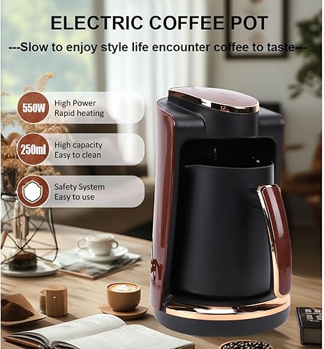 Miniatura 2 de Zunate Electric Turkish Greek Coffee Maker 550W, 250ML Single Cup Machine with Included Cup & Spoon for Home, Office, Travel Brewing