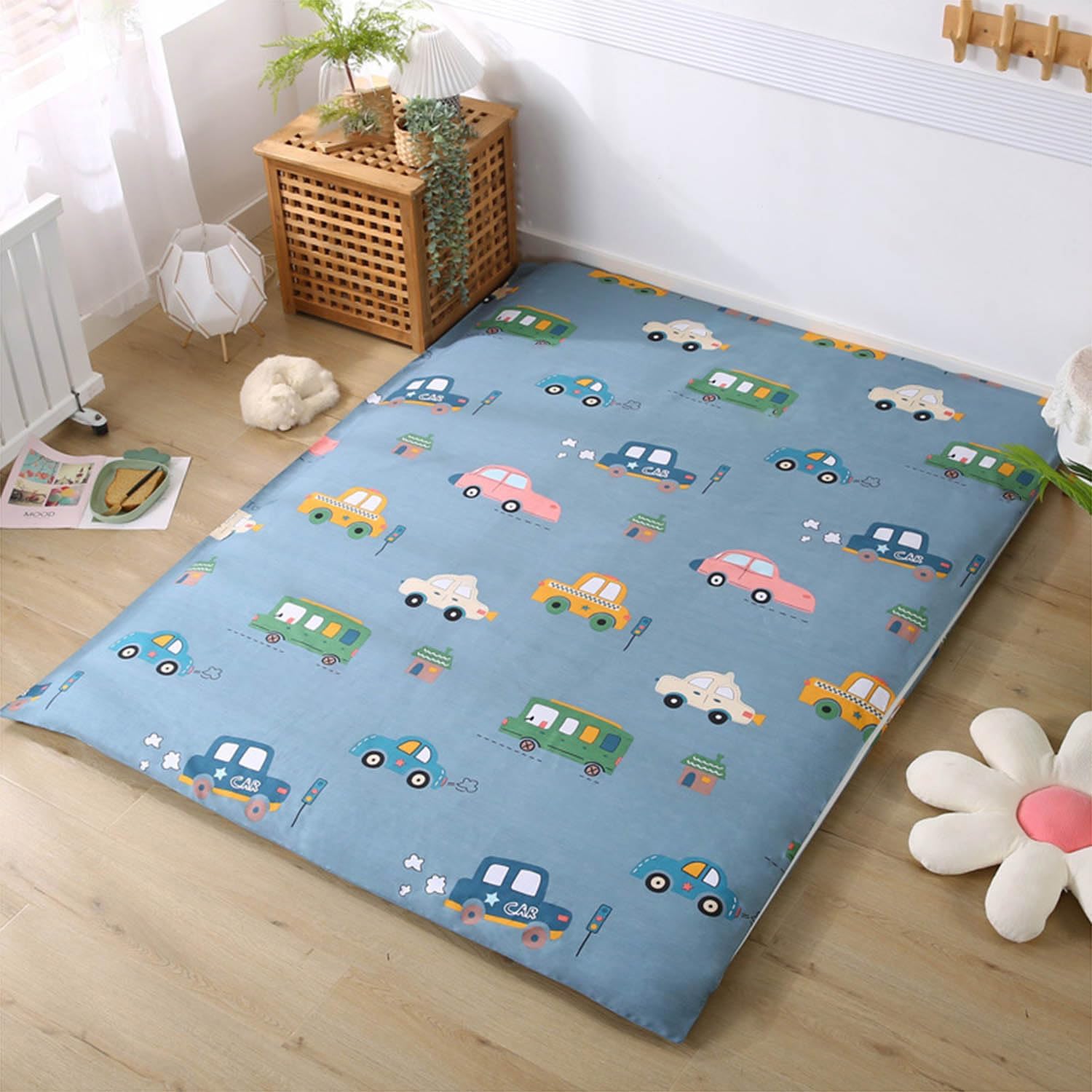 Traditional Japanese Futon Mattress 100% Cotton,Double Zipper Futon Floor Mattress Cover,Tatami Mattress Protective Cover,Machine Washable,H,180x200cm/71x78