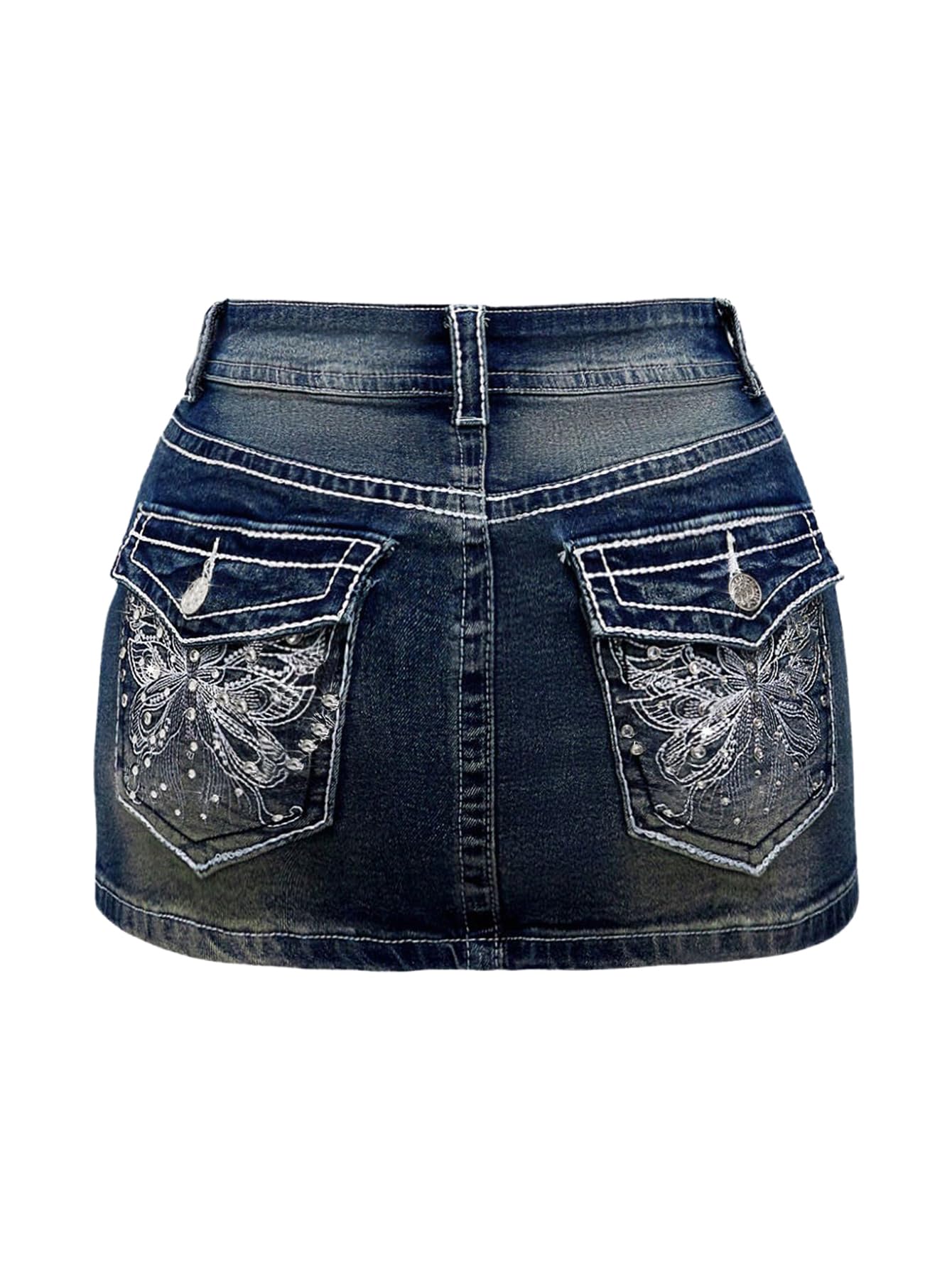 Floerns Minigonna aderente elasticizzata a vita bassa da donna Y2k Butterfly Denim