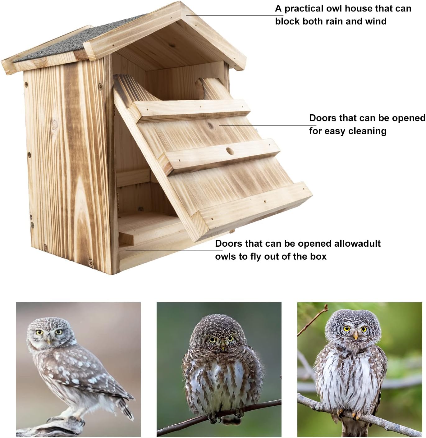 Owl House, Natural Wooden Owl Box Box for Outside Hanging, Owl Nesting Box for Outside, Kestrel Tree Bird House for Backyards