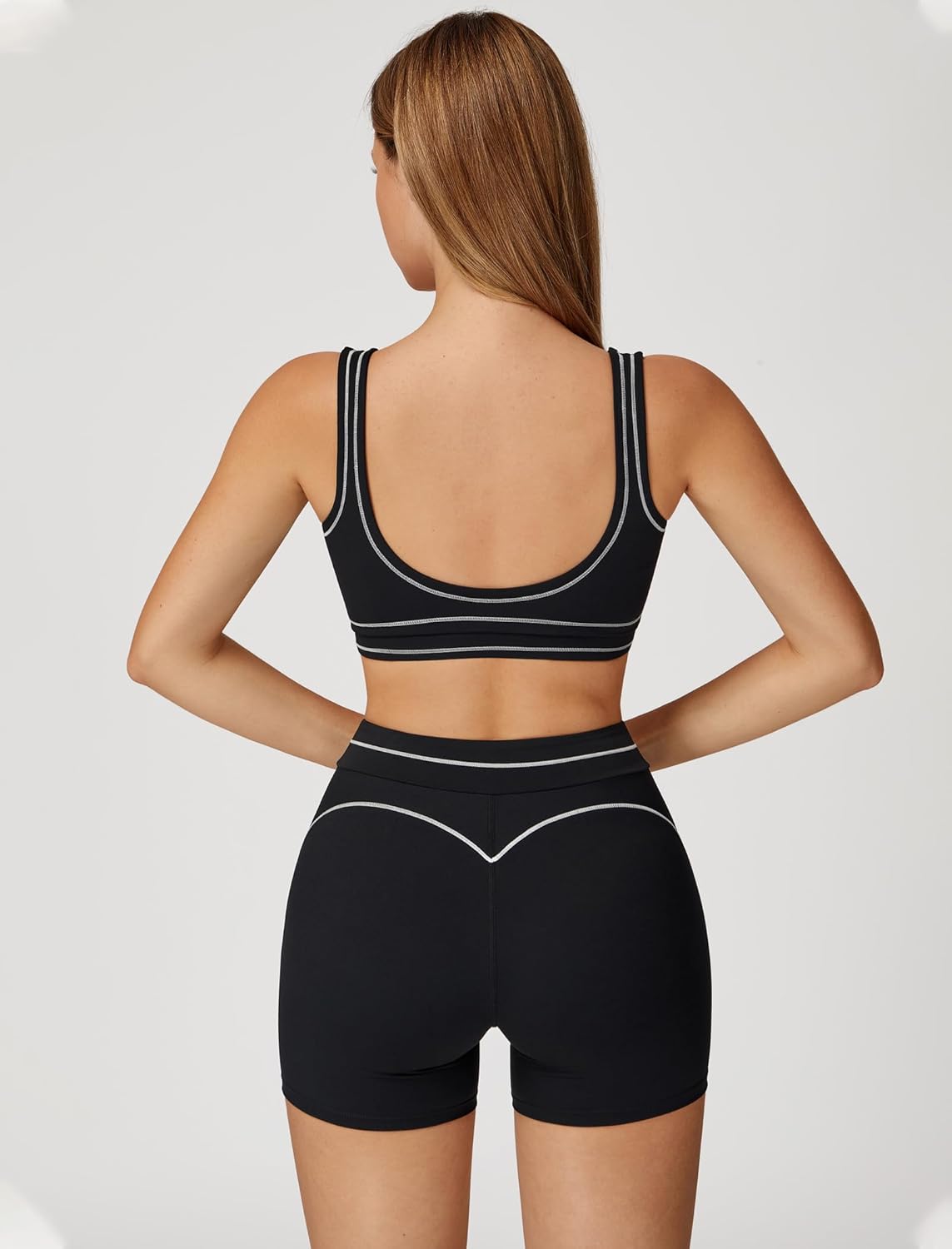 Two Piece Workout Sets for Women Color Block Sports Bra and High Waist Shorts Gym Yoga Active Wear Outfits - Image 3