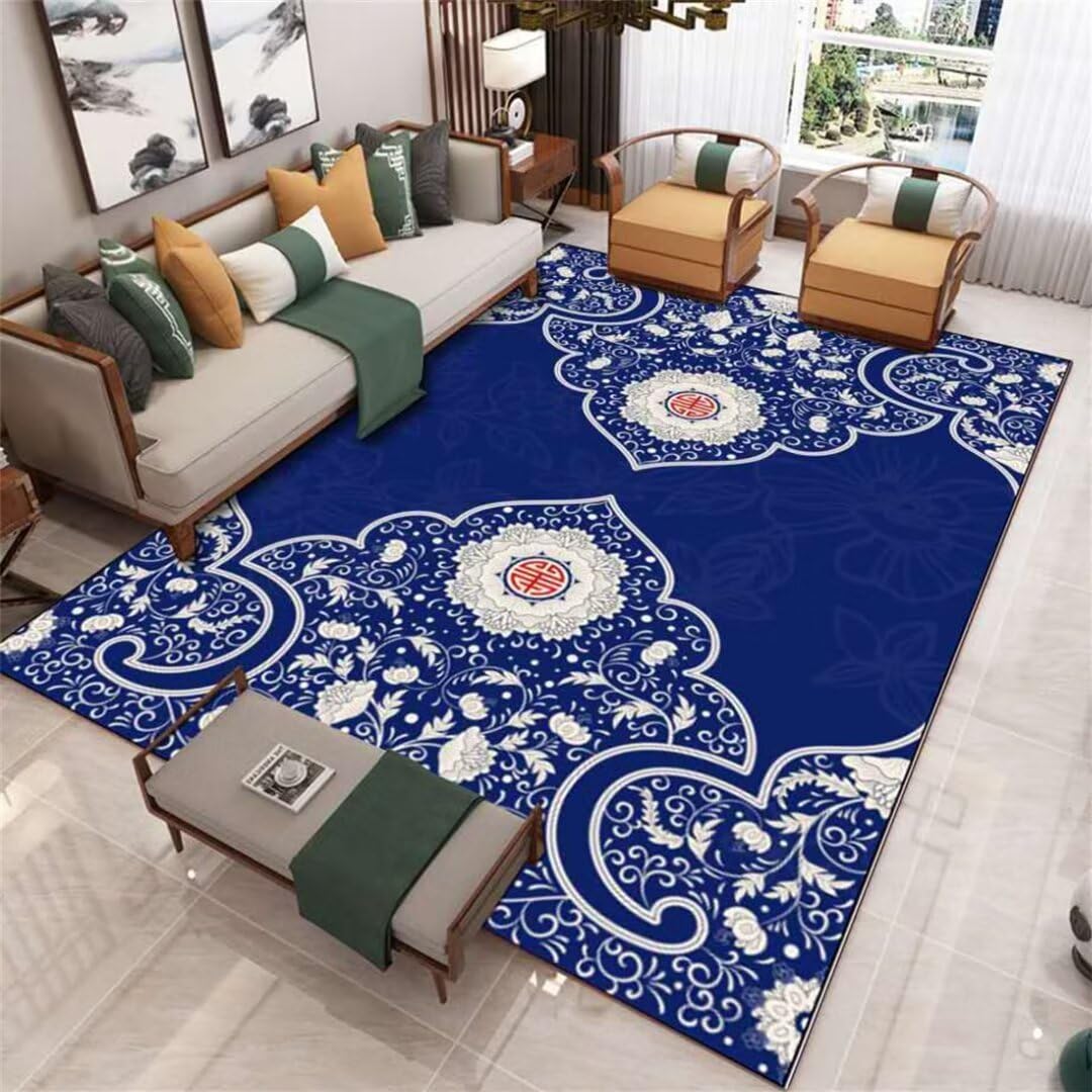 Tapis lavable bleu marine 200x300cm doux et facile à nettoyer pour salon