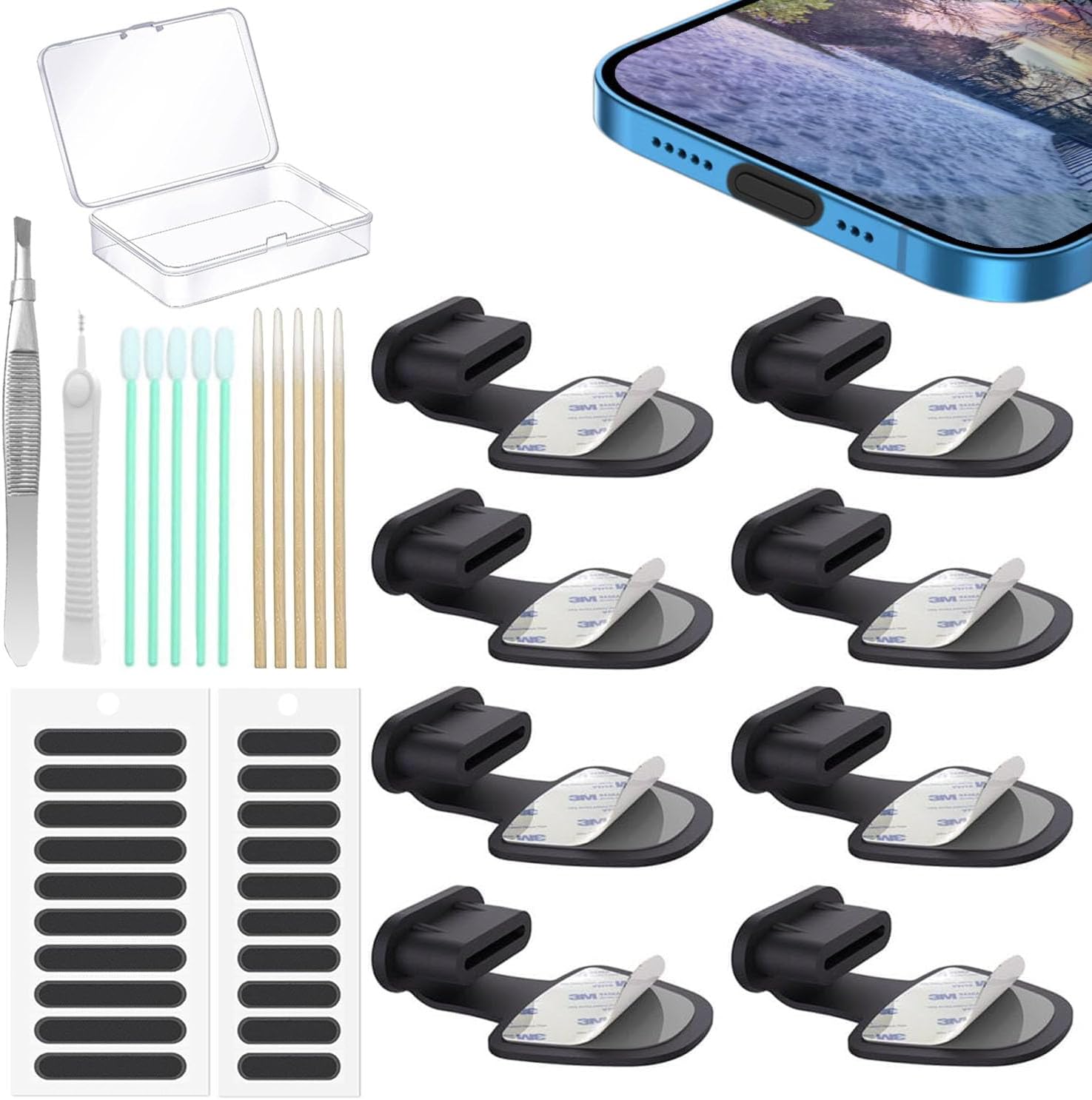 Pack of 8 USB Type C Anti-Dust Plug Covers, C-Type Port Dust Plug, USB C Dust Cover, Anti-Lost, USB C Charging Port, Dust Covers for iPhone 15 Plus Pro Max, Samsung, with