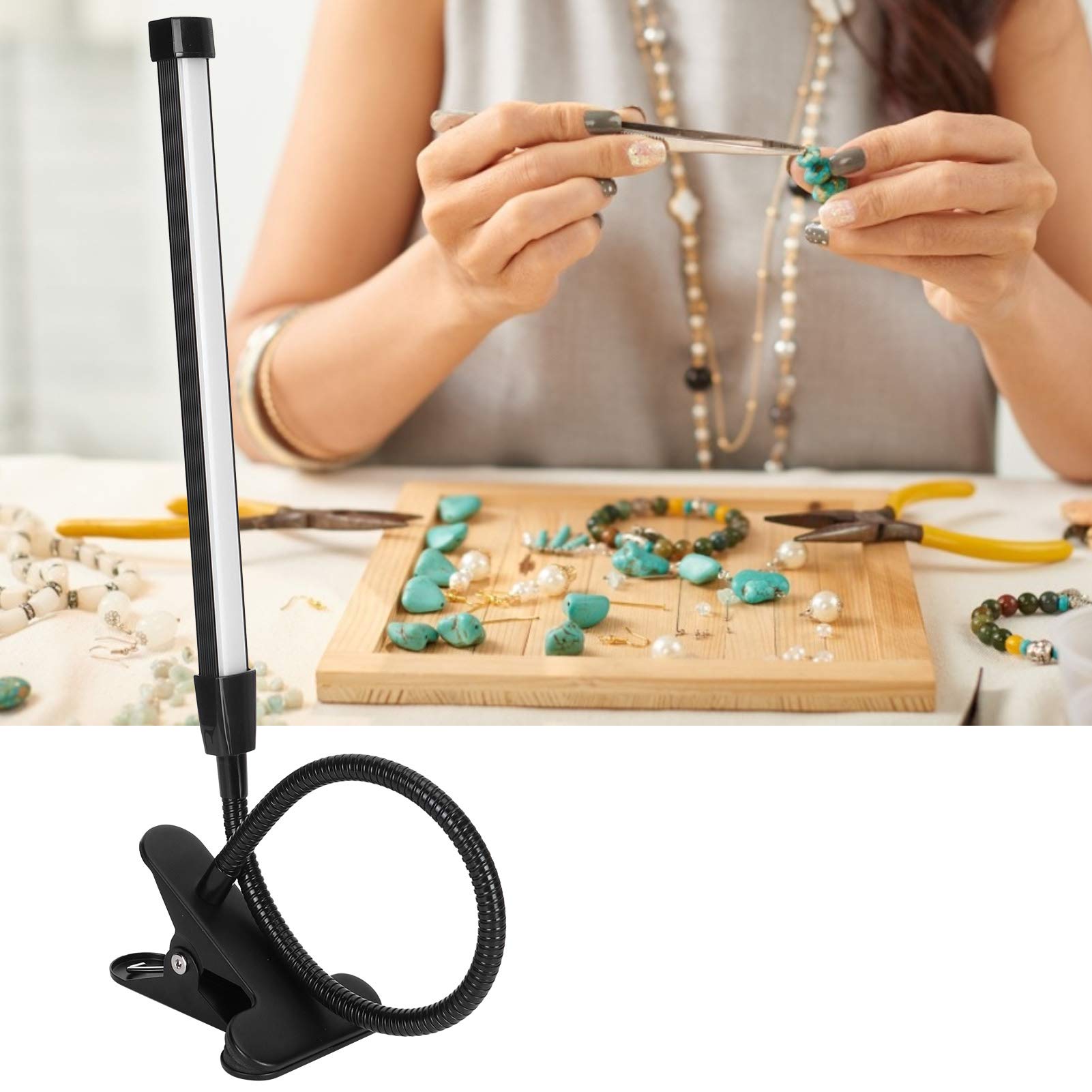 Luce a clip LED alimentata tramite USB, lampada da lettura regolabile in luminosità e con temperatura di colore a 3 livelli, dotata di collo d’oca flessibile; luce per libri