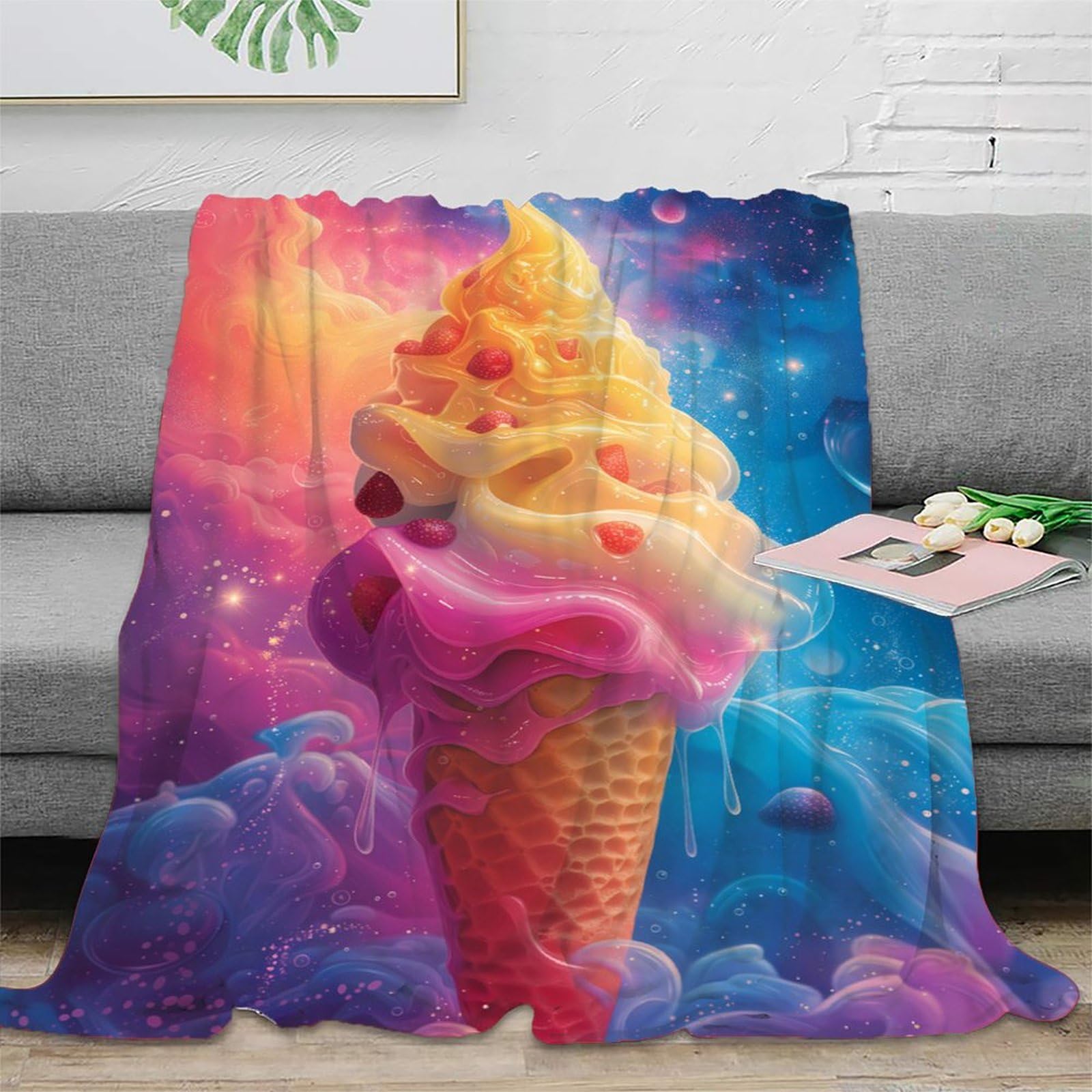 Couverture microfibre 3D ice cream swirl 150x200cm pour un lit douillet