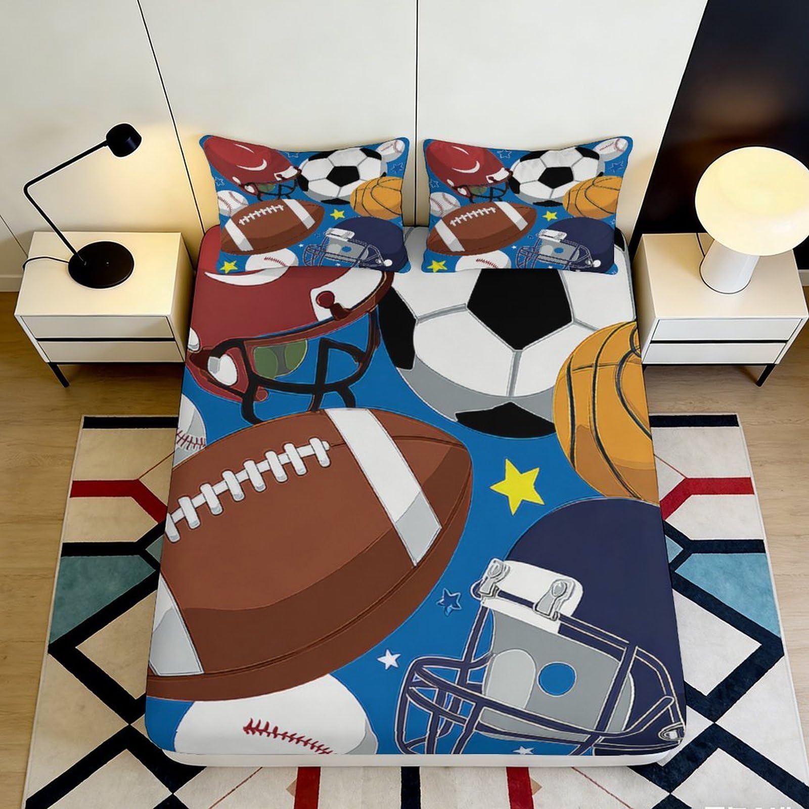 Kzqjxnhpcr Style-4 3D Printed Sports Theme Fitted Sheet Microfiber Deep Pocket For Bedroom Bedding Non-Slip Sports Mattress Fitted Cover Washable 90X200x25cm 90X200x25cm