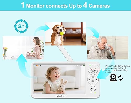 Miniatura 8 de HelloBaby Monitor de bebé con cámara y audio, primera pantalla IPS global de 6 pulgadas, batería de 30 horas, monitor de video para bebés sin WiFi,