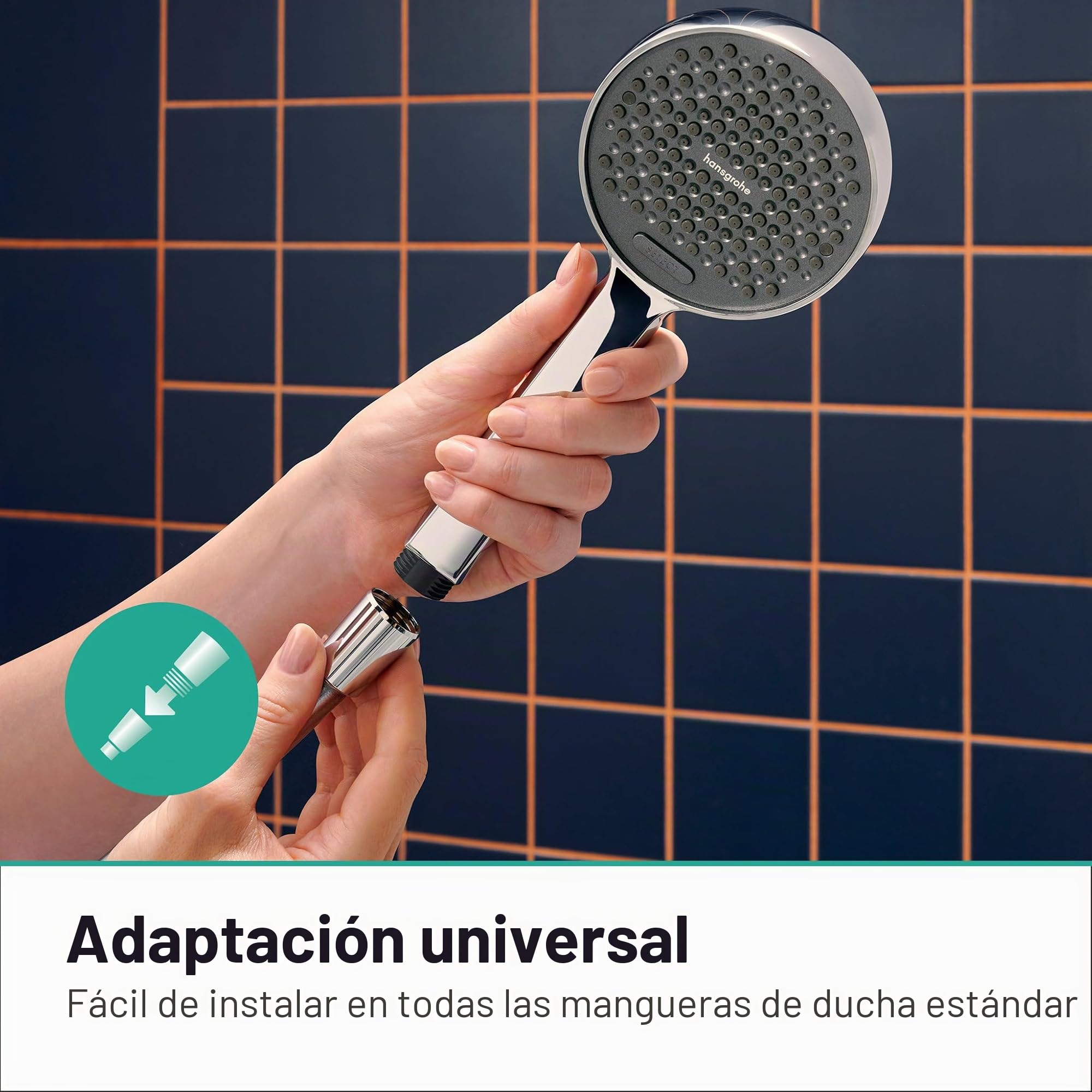 hansgrohe Activera Select S - ducha de mano ahorro de agua 8 l/min (EcoSmart), alcachofa de ducha con 2 tipos de chorro, cabezal de ducha redondo, con sistema antical, cromo, 28033000