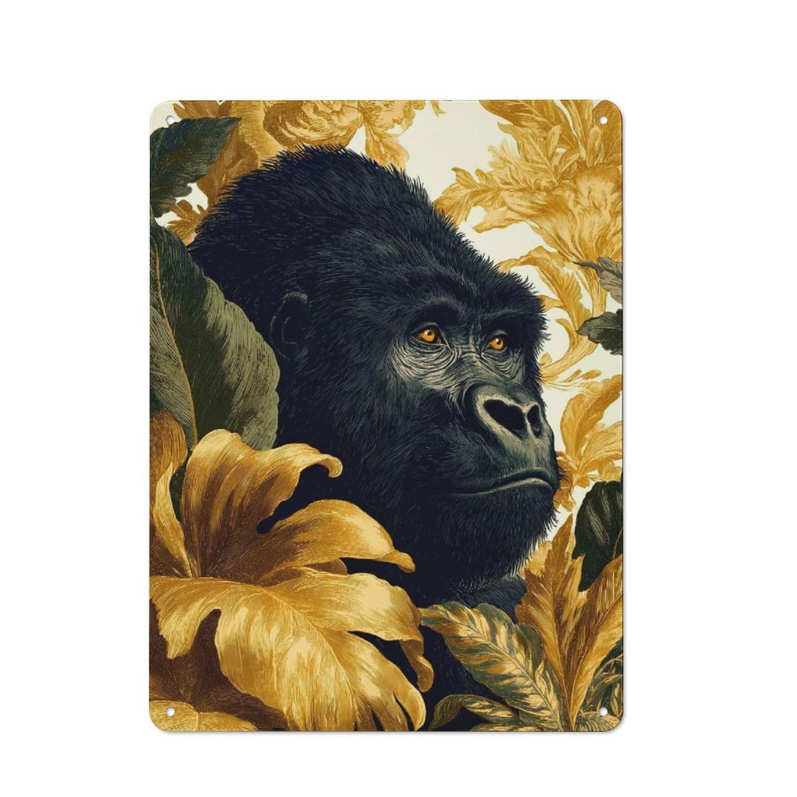 Junmoney Gorilla Portrait With Floral Background Rustic Metal Plaque 40X30cm For Living Room Wall, Suited To Home Wall Decor Collectors