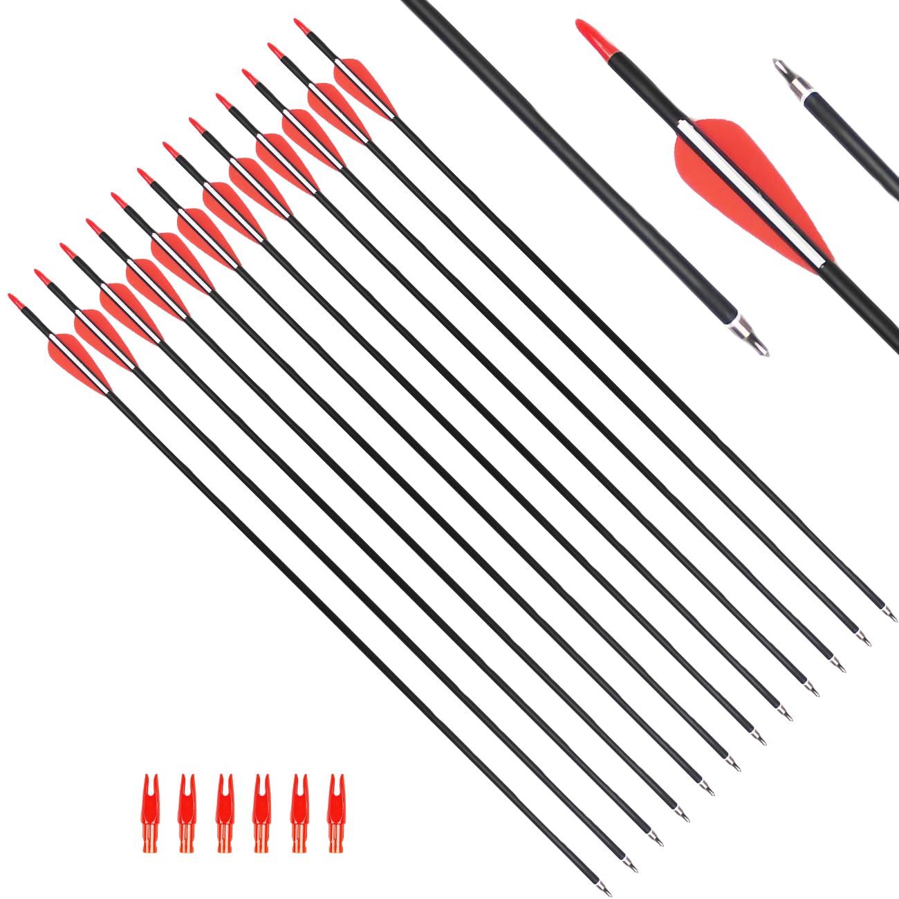 31.5Inch Carbon Arrow Targeting Practice Hunting Arrows Spine 400 for Compound & Recurve & English Long Bow with Removable Tips (Pack of 12)