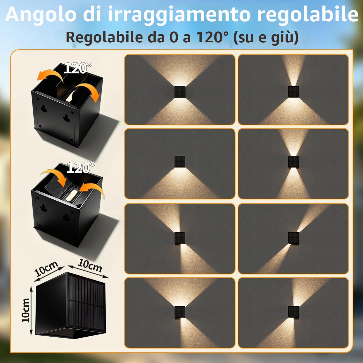 2 Pezzi Lampada Solare da Esterno con Sensore da Movimento, Applique da Esterno Solare 3000K 3 Modo Angolo del Fascio Regolabile Luci LED Solare IP65 Impermeabile per Recinzione Giardino Patio Strada