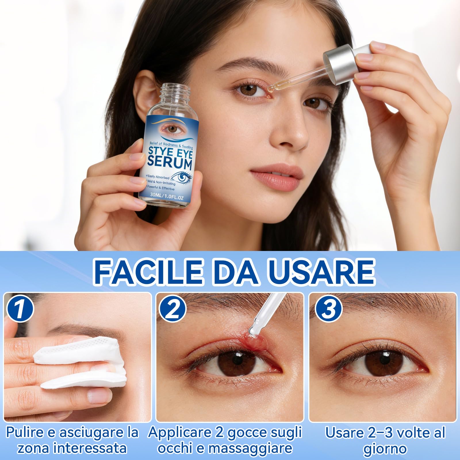 Siero Oculare per Orzaioli, Siero Naturale per Occhi, Adatto a Orzaioli, Blefarite, Calazi e Secchezza Oculare, Pulizia quotidiana occhi, Allevia la Secchezza, Dona Una Pelle Più Sana