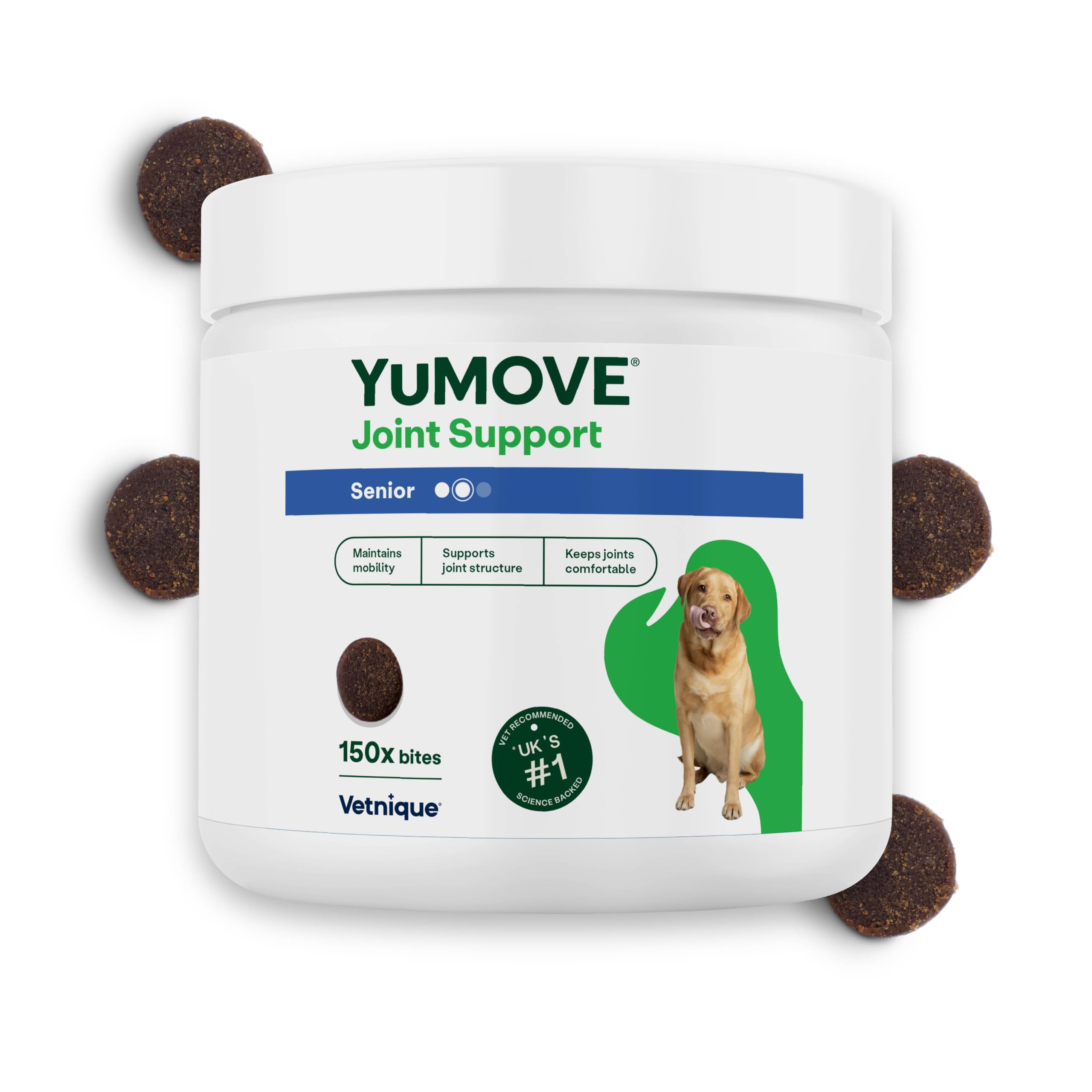 YuMOVE Senior Dog Joint Supplement, Daily Bites for Joint Care, High Strength Dog Hip and Joint Aid for Senior with Glucosamine, Chondroitin, Green Lipped Mussel, Aged 8+, 150 Chews