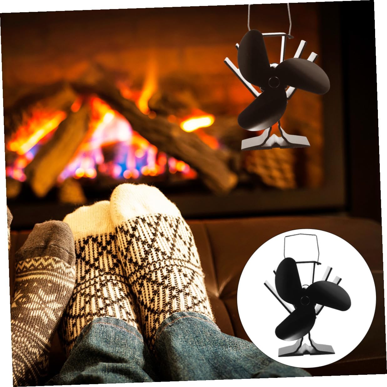 Heat Powered 4 Vane Fireplace Fan Metal Stove Fan Thermal Energy Driven Home Heating Accessory for Wood Stove and Fireplace