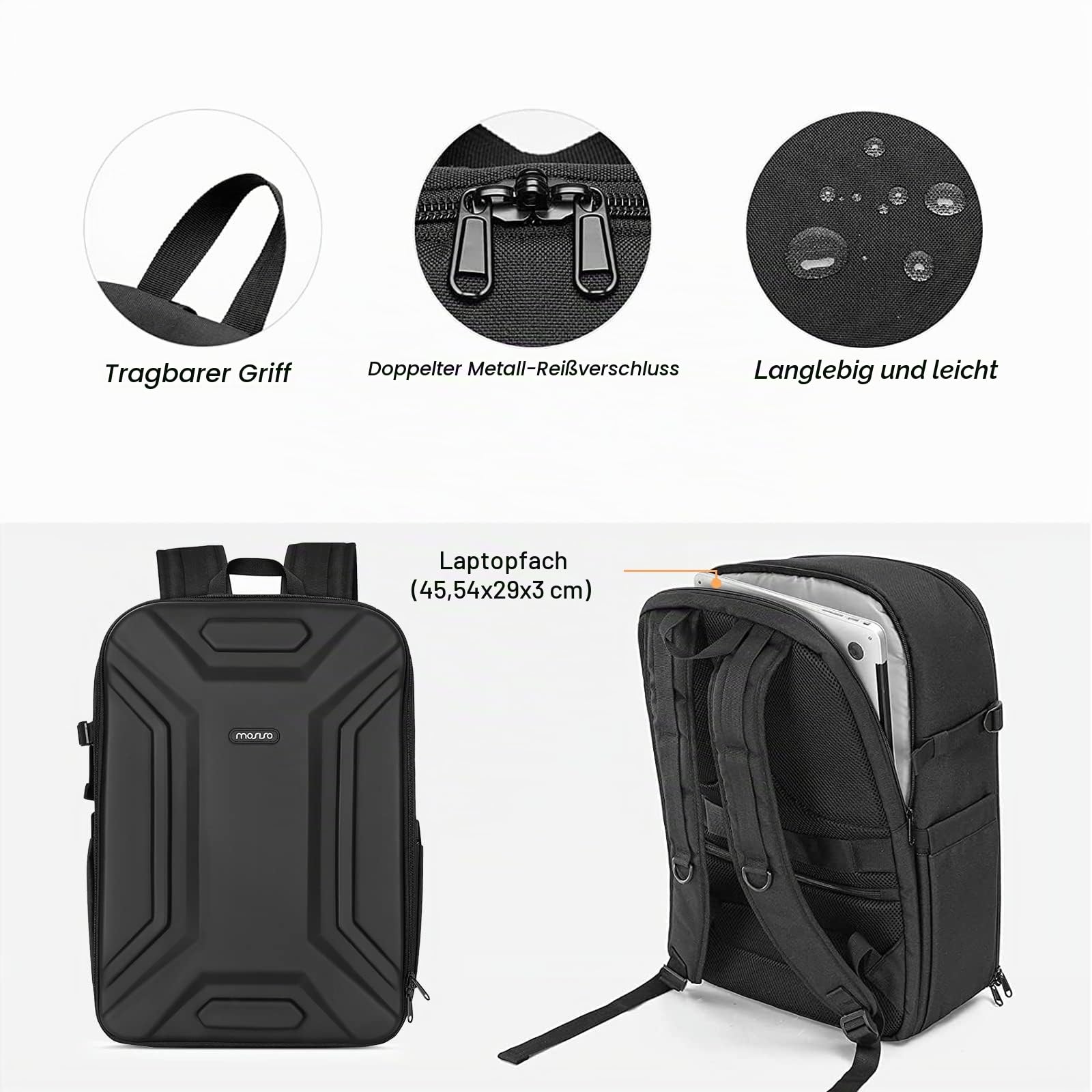 MOSISO Kamerarucksack Wasserdicht, Fotorucksack Groß mit 15,6 Zoll Laptophülle, Kamera Rucksack mit Stativhalter, Camera Backpack, kamerarucksäcke für Drohnen, Spiegelreflexkameras, Schwarz