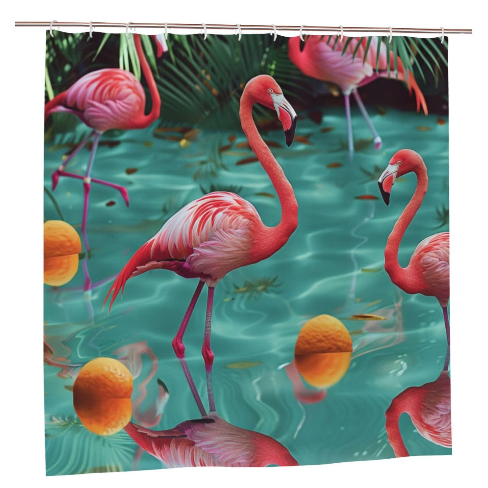 BWWHCCTI Flamingo Printed Shower Curtain With 12 Plastic Hooks Opaque Quick Drying Waterproof Shower Curtains Sets For Bathroom 183x183 CM