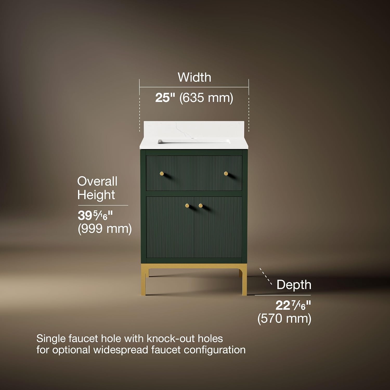 Kohler 33000-EMG Calpa™ 24 in. Bathroom Vanity Cabinet with Sink and Quartz Top, Emerald Green