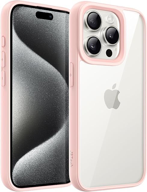 JETech Case for iPhone 15 Pro Max 6.7-Inch, Shockproof Phone Bumper Cover, Solid Color Matte TPU Frame, Anti-Scratch Clear Back (Pink)