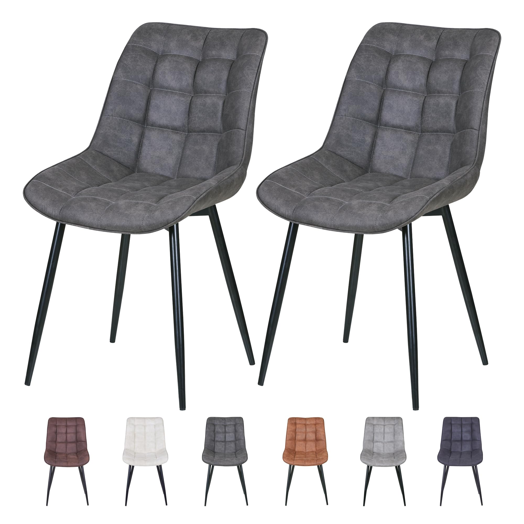mcc direct set of 2 Dining Chairs, Faux Matte Suede Leather Dining Chairs with Padded Seat and Metal Legs for Dining Room, Living Room, Kitchen Room and Commercial Restaurants-Alba (Grey)