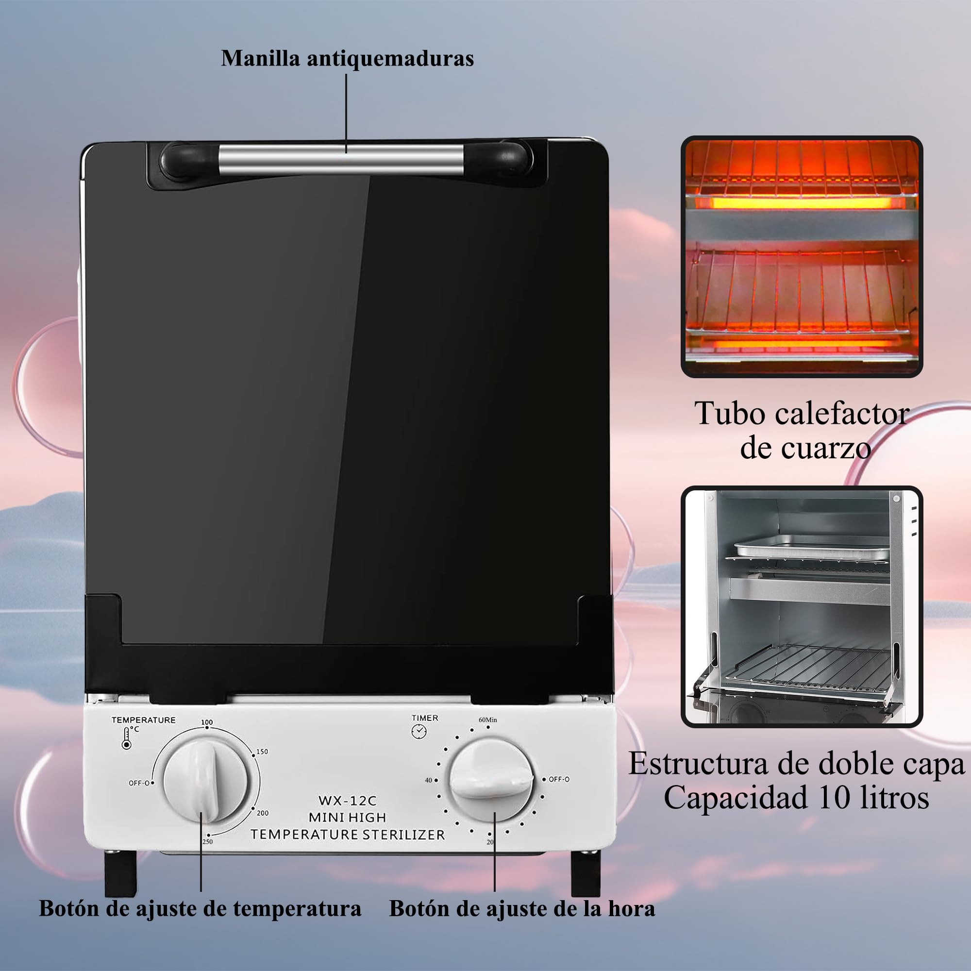 Esterilizador de aire caliente de 12 litros, esterilizador doble de calor seco, autoclave de infrarrojos de 250 grados con temporizador, para salones dentales y de uñas, Peluquerías