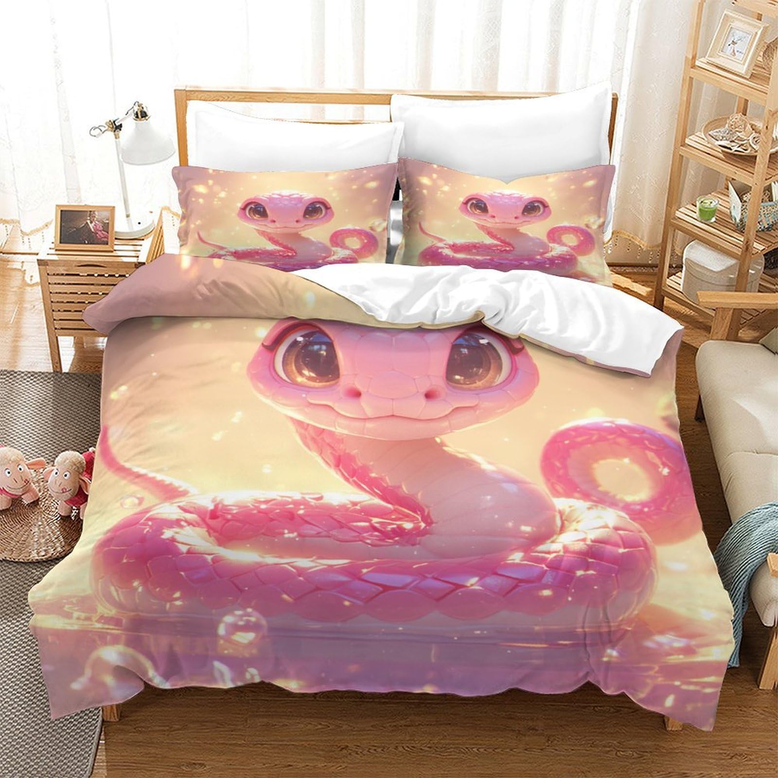 Parure de lit serpent impression 3D en microfibre respirante et douce