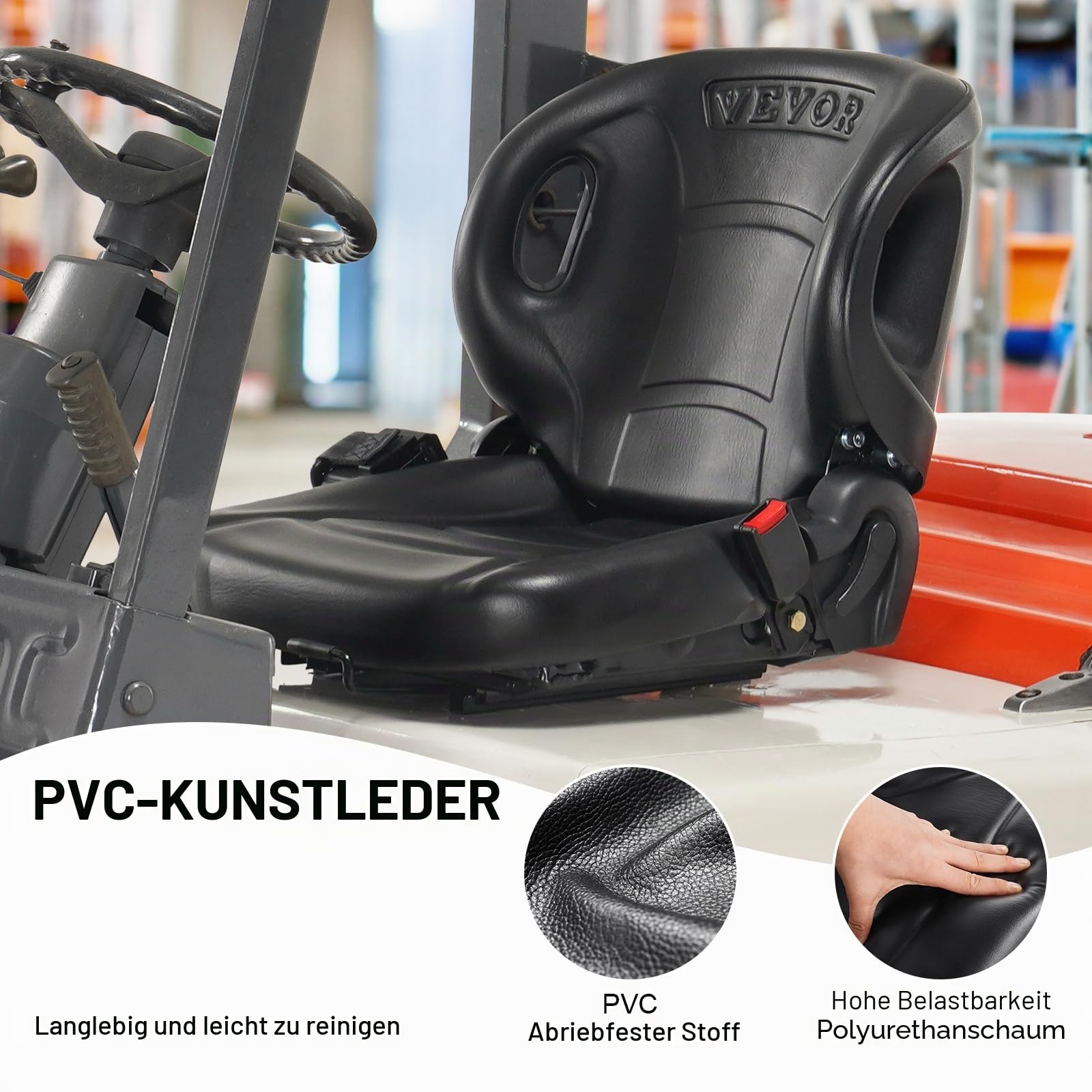 VEVOR Universal Traktorsitz aus PVC-Kunstleder und Polyurethanschaum mit Sicherheitsgurt und Mikro-Sicherheitsschalter 16–34 cm Schlitz
